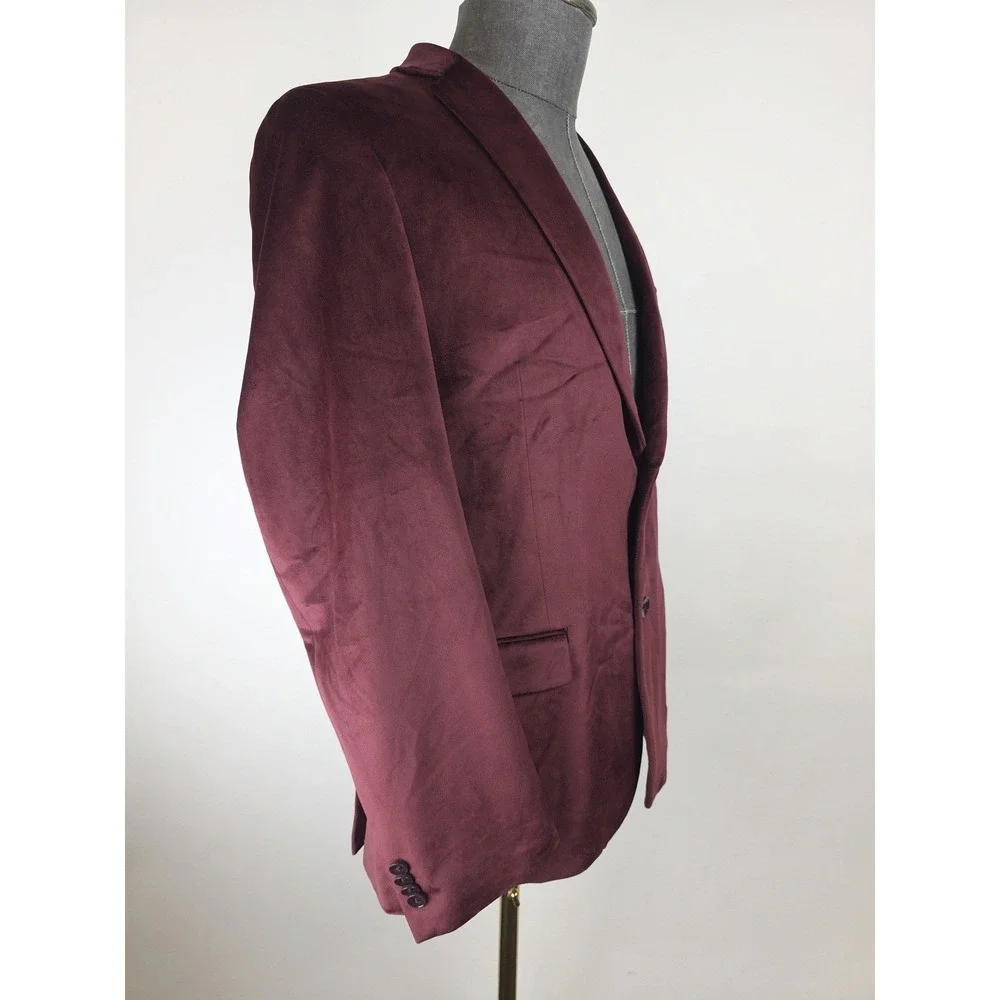 Alfani Sport Coat Mens 36S Burgundy Velvet Slim Fit Two Button Blazer Jacket NWT